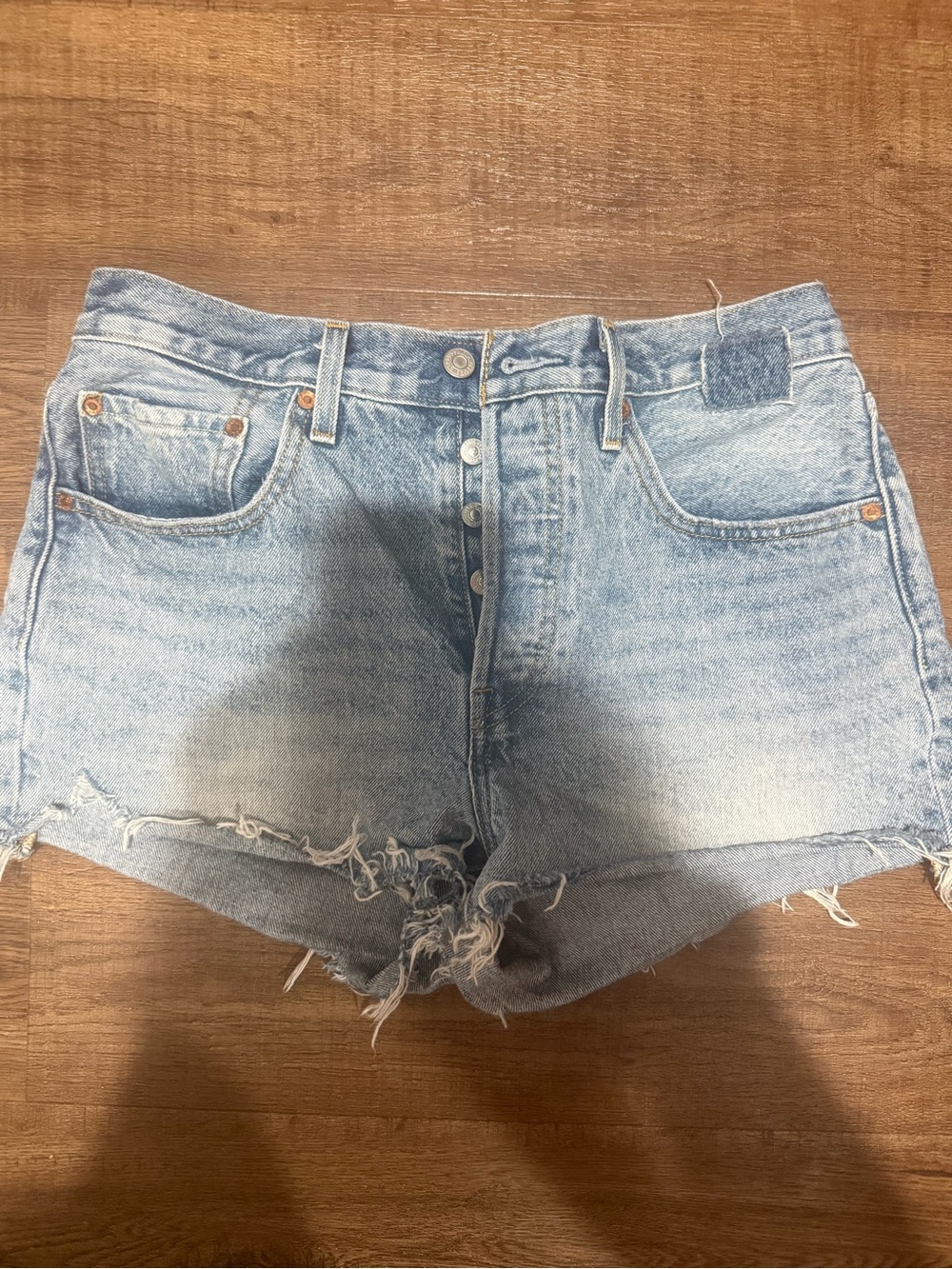 Levi's light blue distressed denim cutoff shorts